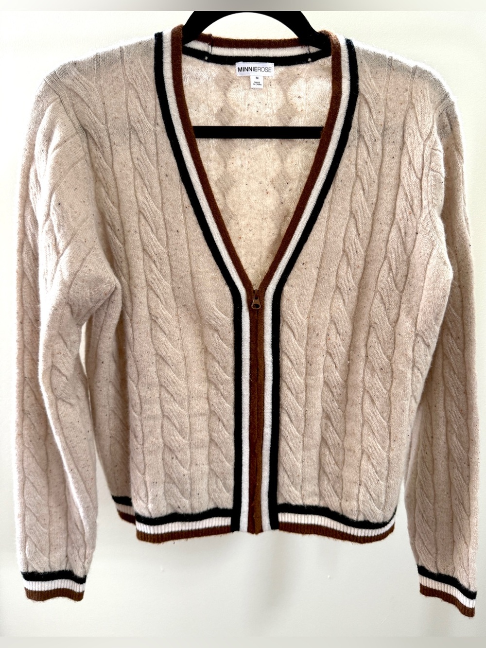 Minnie Rose 100% Cashmere Zip Cable Knit Cardigan | Size M